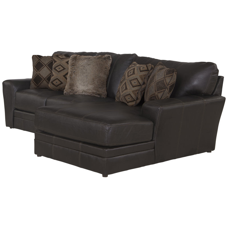 Andrienne 2 - Piece Top Grain Italian Leather Match Sectional with 5 Accent Pillows, Right Hand Facing