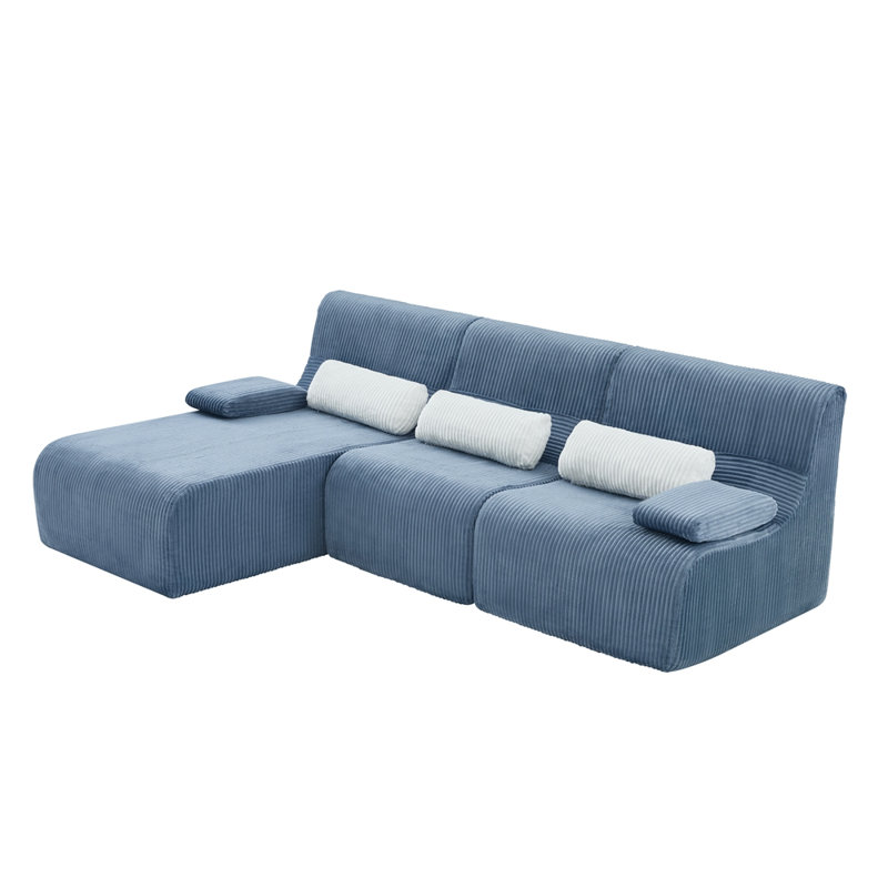 Modern Sectional Sofa 98" Boneless Sofa L-shaped Sofa Couch Cozy Sofa for Living Room, Corduroy+Blue