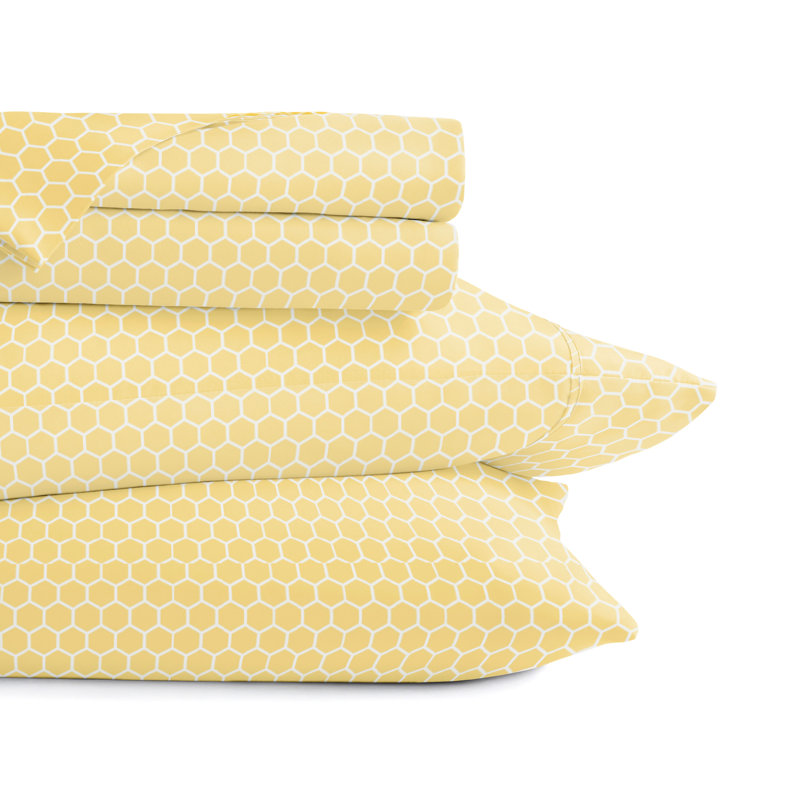 Simply Soft™ Honeycomb Pattern Microfiber Sheet Set, Queen Sheet Set + Fitted Sheet + 2 Pillowcases, Yellow