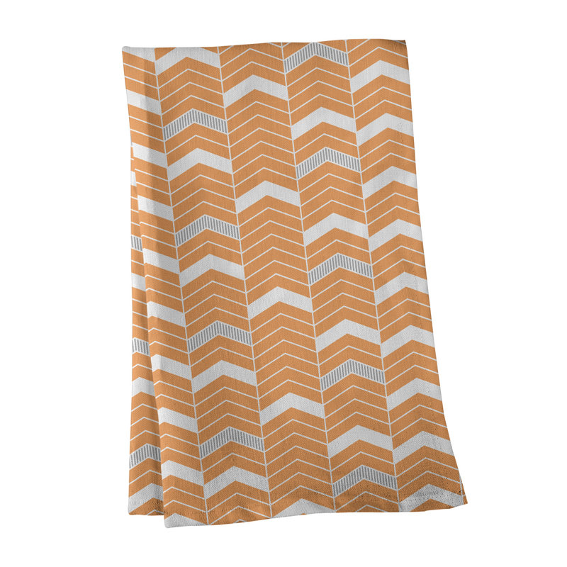 Stephenie Tea Towel Kitchen Towel, Orange/Gray, Cotton Twill