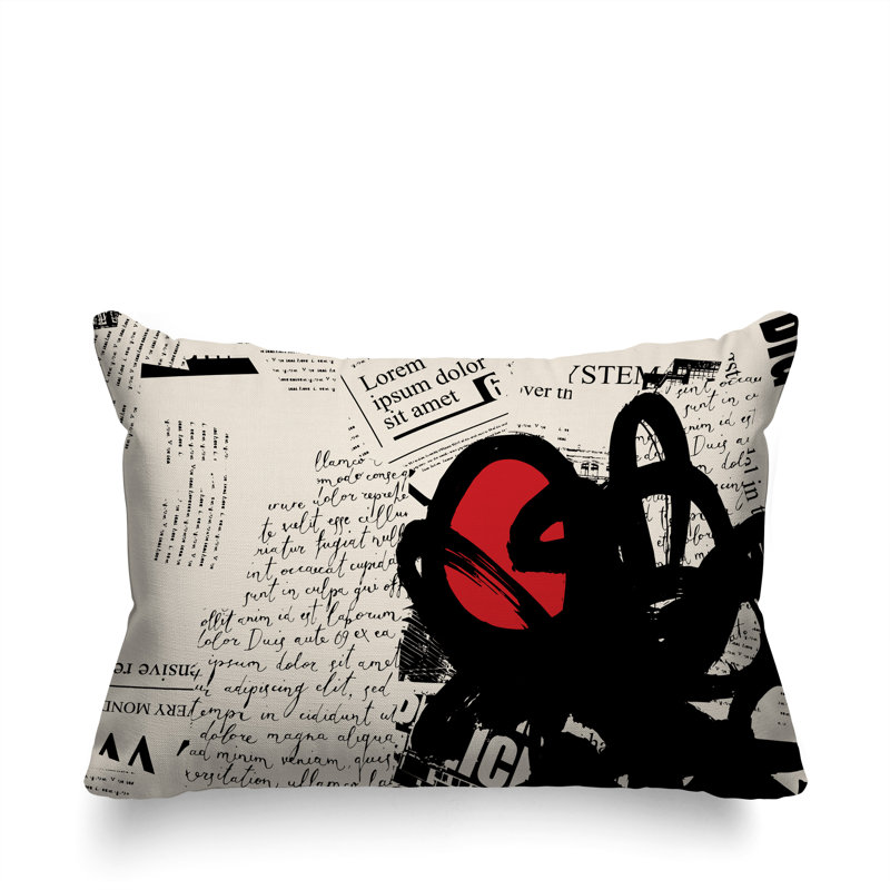 Oreiller rectangulaire réversible intérieur / extérieur Cena, H 18 po x l 25 po, Rouge / noir / blanc cassé