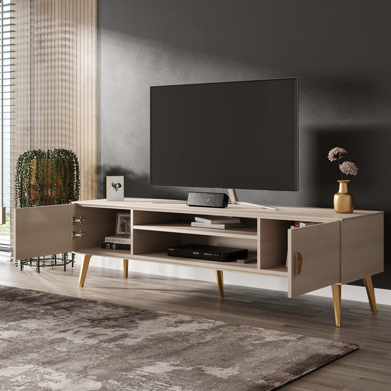 Meuble télé Haley 70,9 po Mid-Century, Blanc