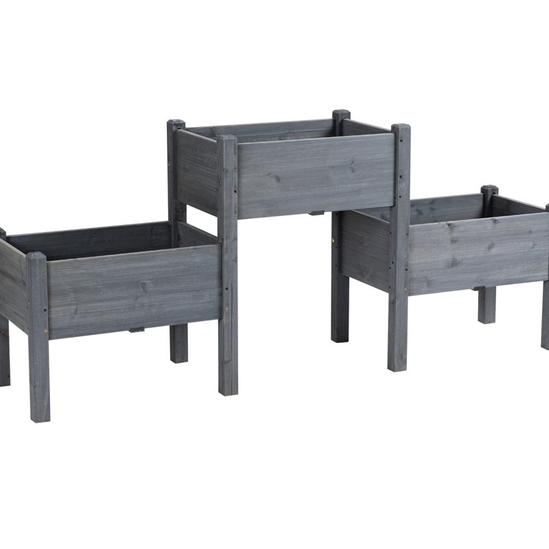 Lit de jardin surélevé gris, 3 jardinières pour lit de culture de fleurs et de légumes avec unités - Support en bois pour plantes vivantes