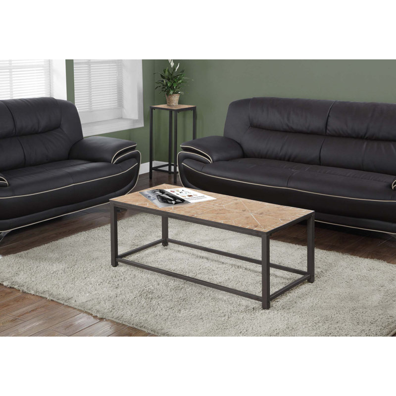 Table basse, accent, cocktail, rectangulaire, salon, L 42 po, métal, carrelage, Terre cuite/brun