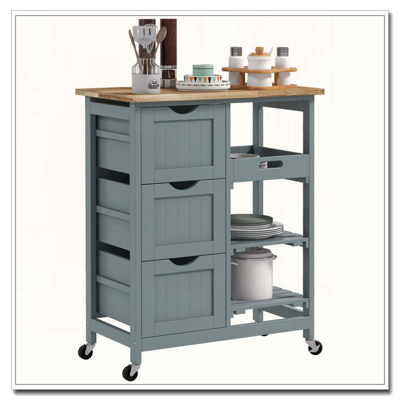 26.5" Rolling Kitchen Island Cart with Butcher Block Top