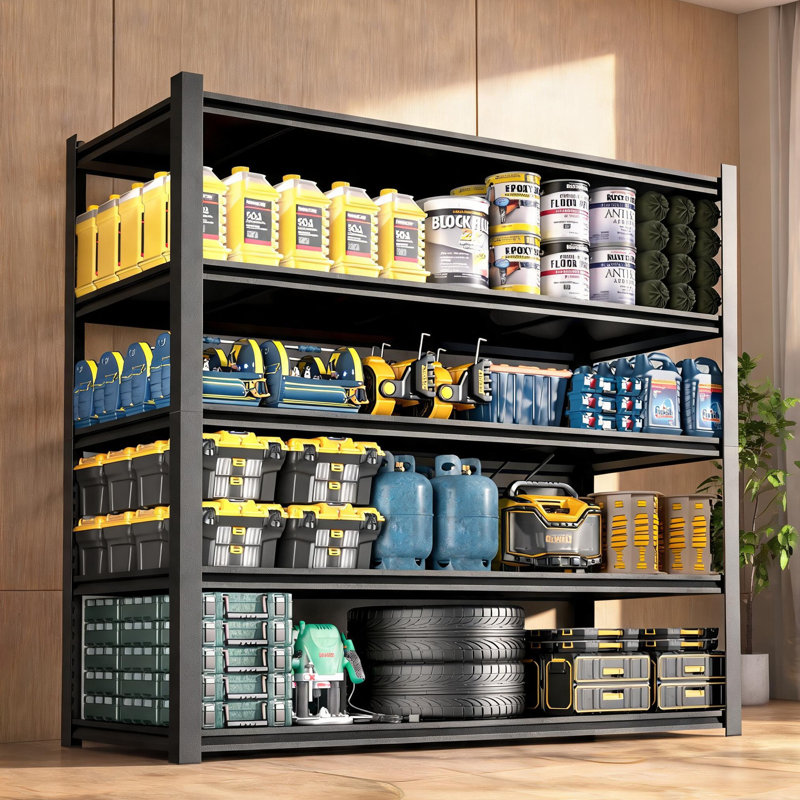 Étagère de rangement minimaliste réglable de 83,86 pouces de hauteur à 5 niveaux en acier noir mat pour garage et garde-manger