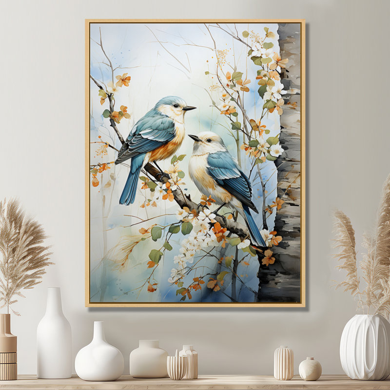 «Birds On Amercian Basswood Tree Bird», art sur toile, arbres, H 44 po x l 34 po x P 1,5 po, Cadre flottant érable