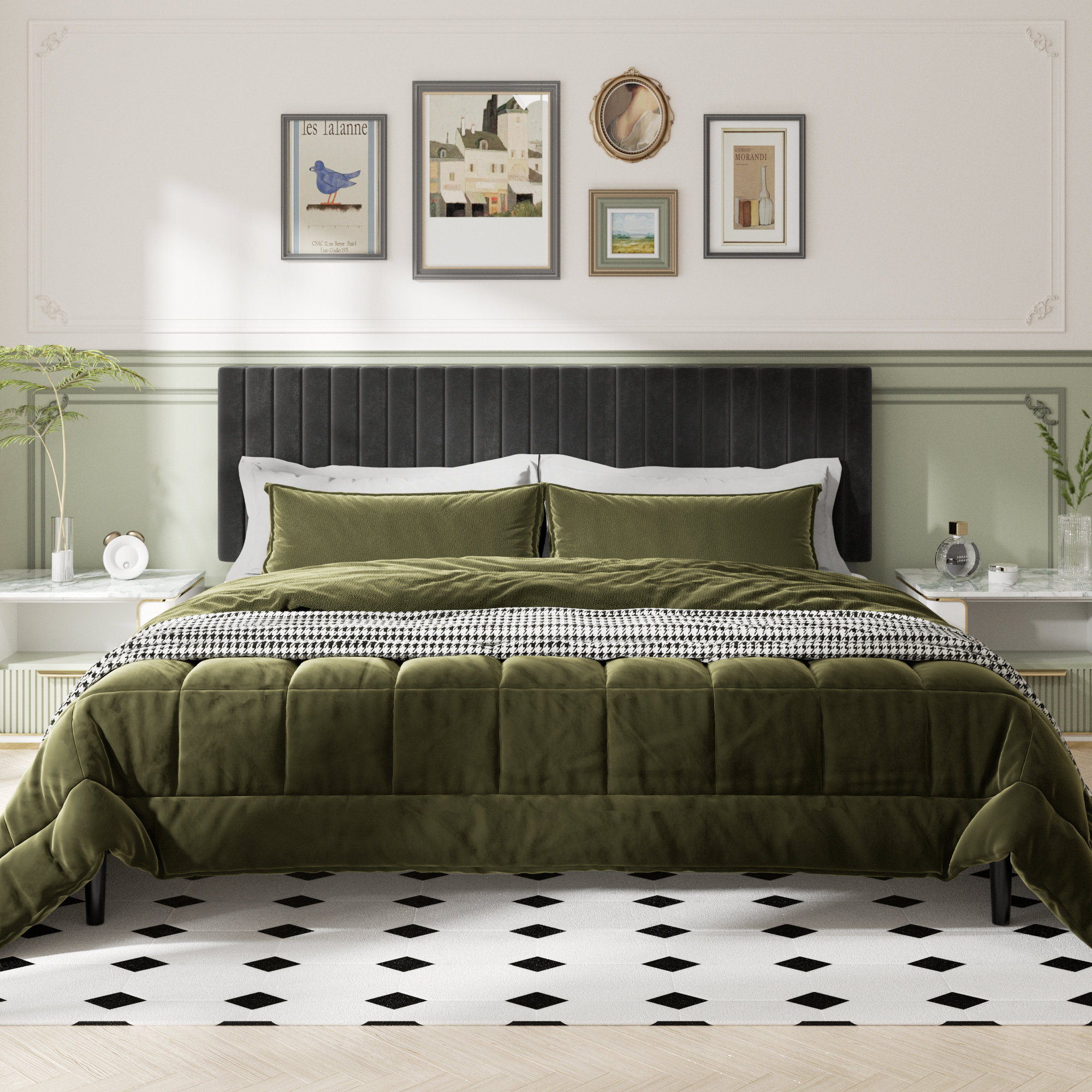 Ebern Designs Seamas Velvet Upholstered Bed Frame with Vertical Channel ...