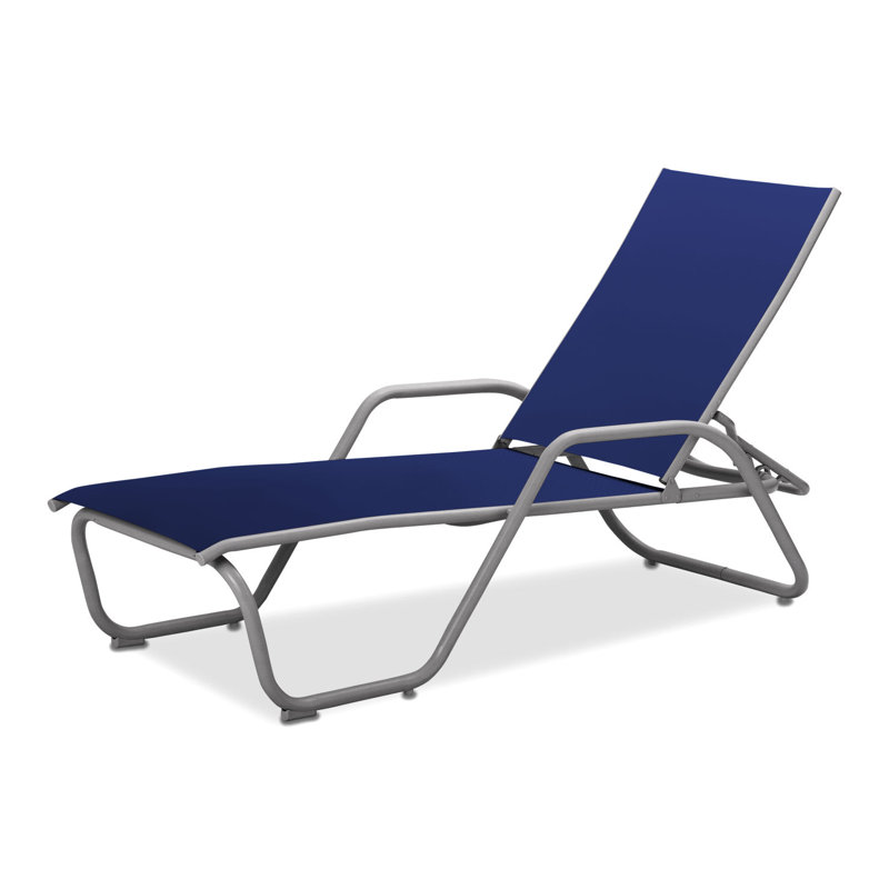 Outdoor Rust-Resistant Metal Chaise Lounge, Atlantis Royal Blue Sunbrella®, Textured Desert
