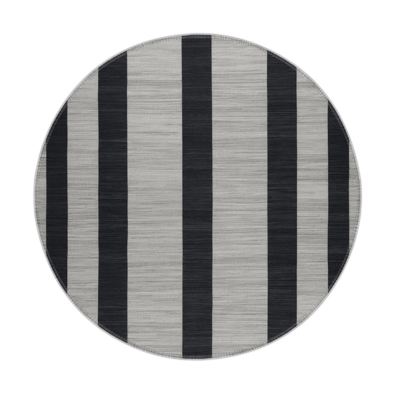 Tapis intérieur / extérieur gris HorizontalStripes, Rond 5 pi