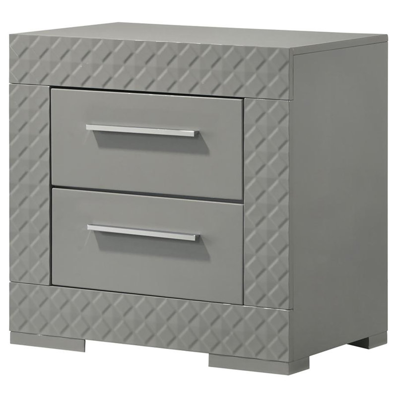 Table de chevet 2 tiroirs Nydirah, Gris haute brillance