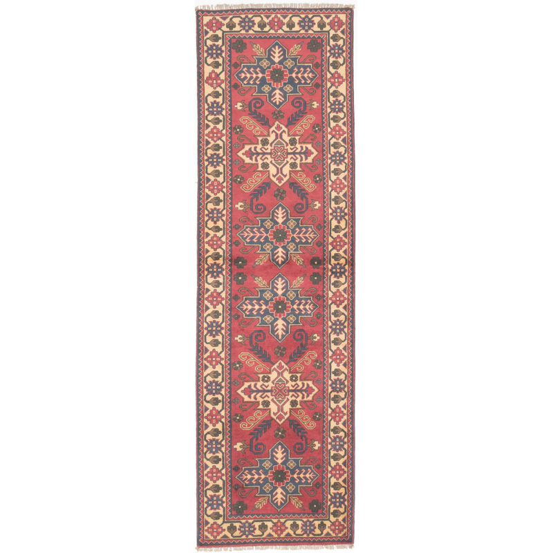 Tapis de couloir unique en laine noué à la main style Kargahi des années 2010 de 2 pi 10 po x 9 pi 6 po bourgogne foncé Puaolena