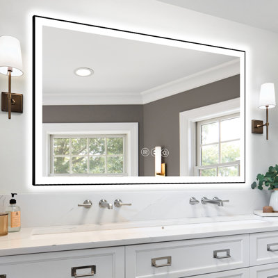Smart Led Bathroom Mirror 60X40 Inch, Adjustable Brightness From 10% To 100%, 3 Color Temperature Settings, - Fog Feature, Wall Switch Compatibility, Safe Tempered Glass Inch Dimmable With