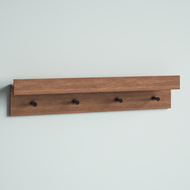 Samuels Rubberwood Accent Shelf with Hooks