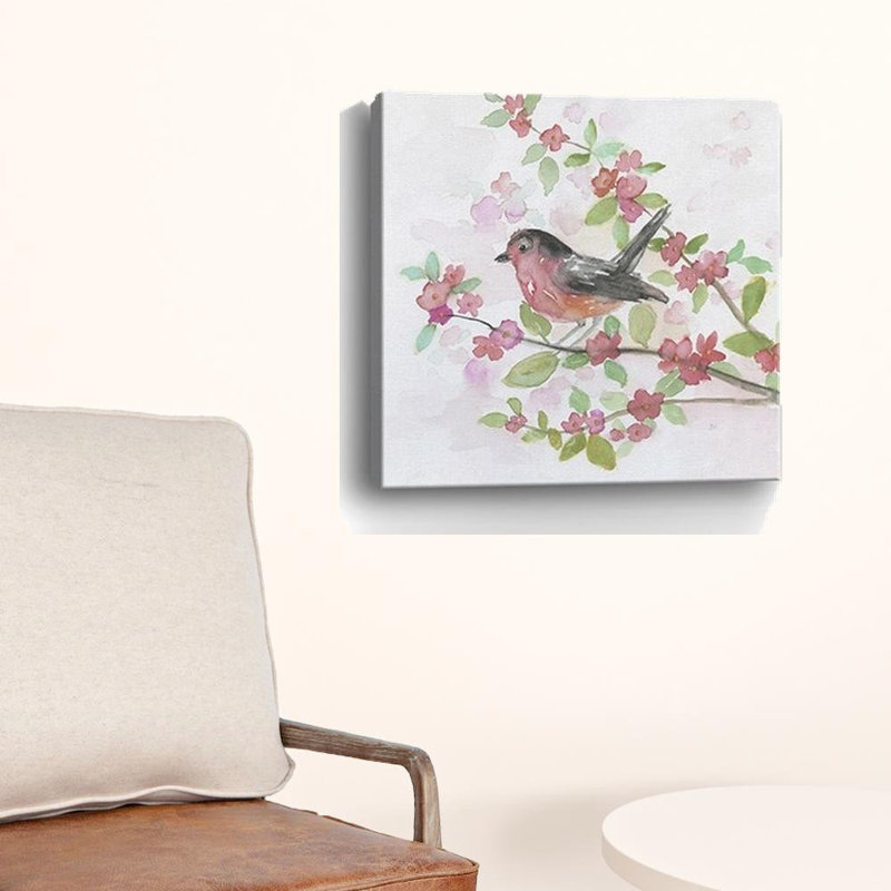 Fleur et oiseau, impression murale sans cadre