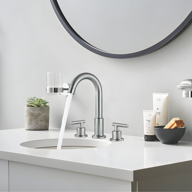 Robinet de lavabo de salle de bain 3 trous à deux poignées en nickel Burshed - Robinet de lavabo à bec col-de-cygne