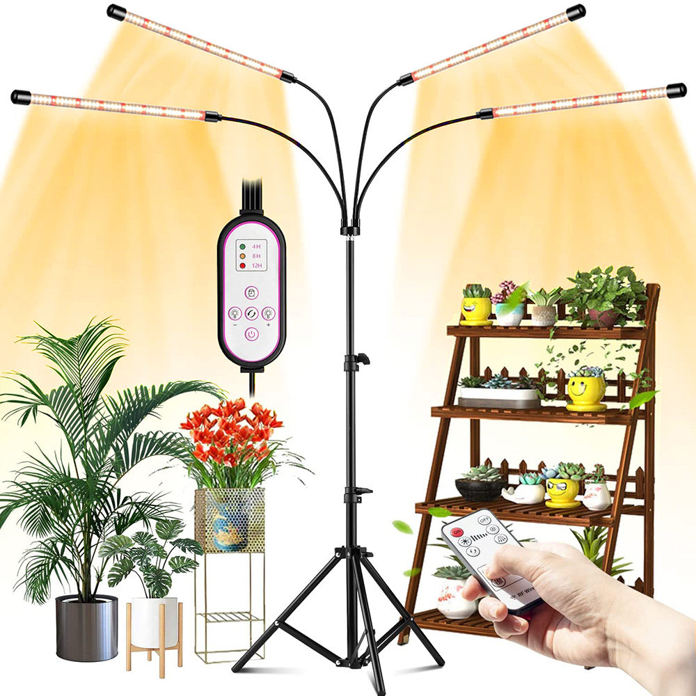 Pflanzenlampe Led Vollspektrum Grow Lampe Mit Ständer Wachstumslampe 3 Farbmodi[vollspektrum,1 Stativ Mit 4 Lampenköp]