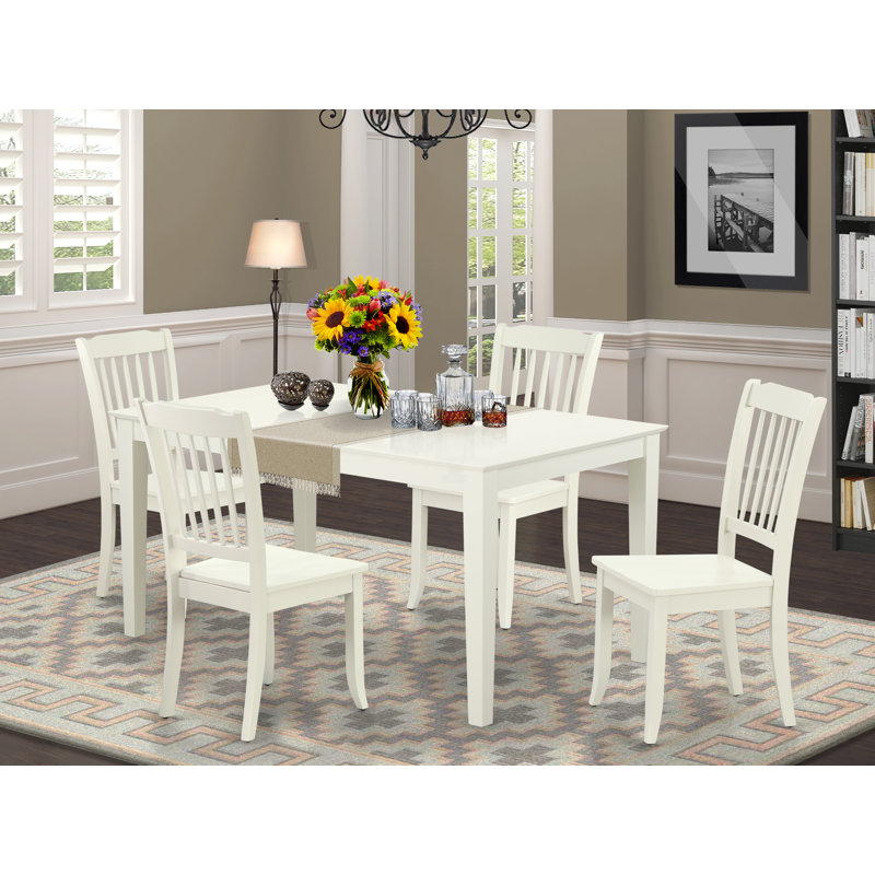 5 Piece Dining Set Includes a Rectangle Dinner Table and 4 Kitchen Dining Chairs, 36x60 Inch, Linen White, Linen White, No