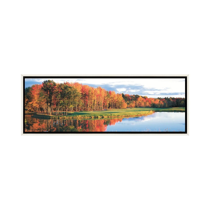 «Fall Golf Course, New England, USA», reproduction d'art mural encadrée, H 12 po x l 36 po, Blanc patiné