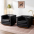 Fauteuil demi-tonneau pivotant carré en cuir véritable 33 po avec cadre en bois massif (ensemble de 2)