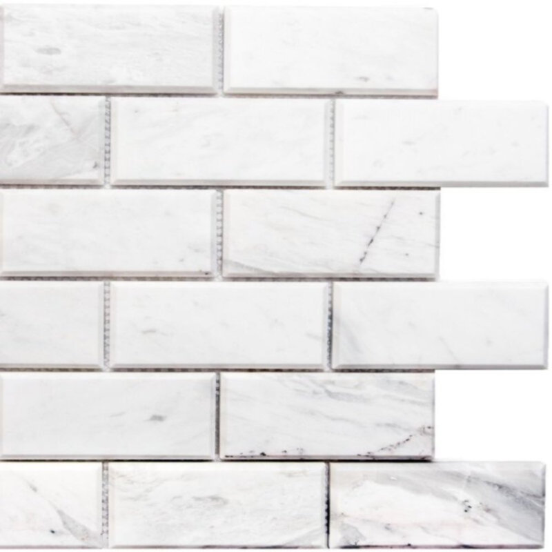 Santorini 2" x 4" Beveled Marble Mosaic Sheet Tile, White