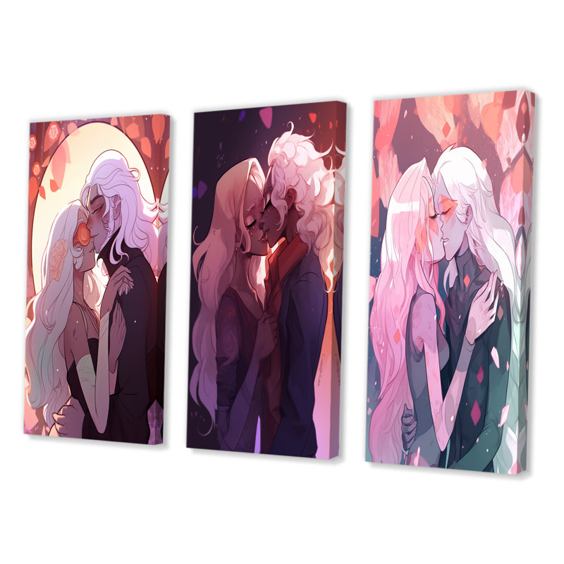 "Young Love Couple Couple Embrasser" 3 - pièces sur, Toile tendue, H 28 po x l 36 po
