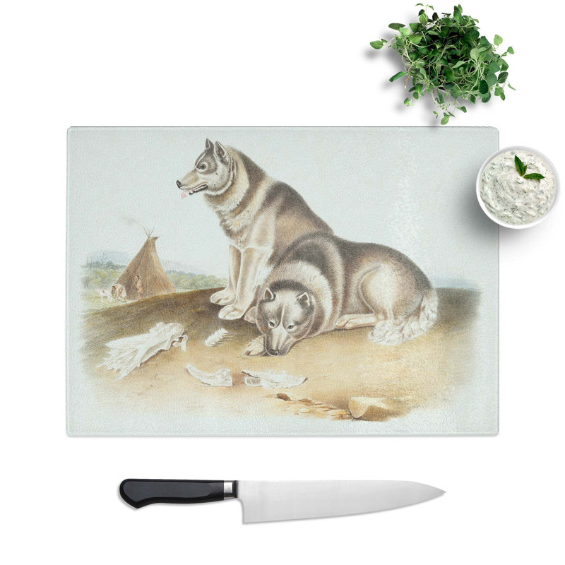 Glass Eskimo Dog by J.W. Audubon Chopping Board, 28.5 cm W x 20 cm L