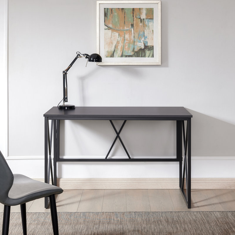 X Design Computer Desk in Weathered Wood and Satin Nickel, Matte Black
