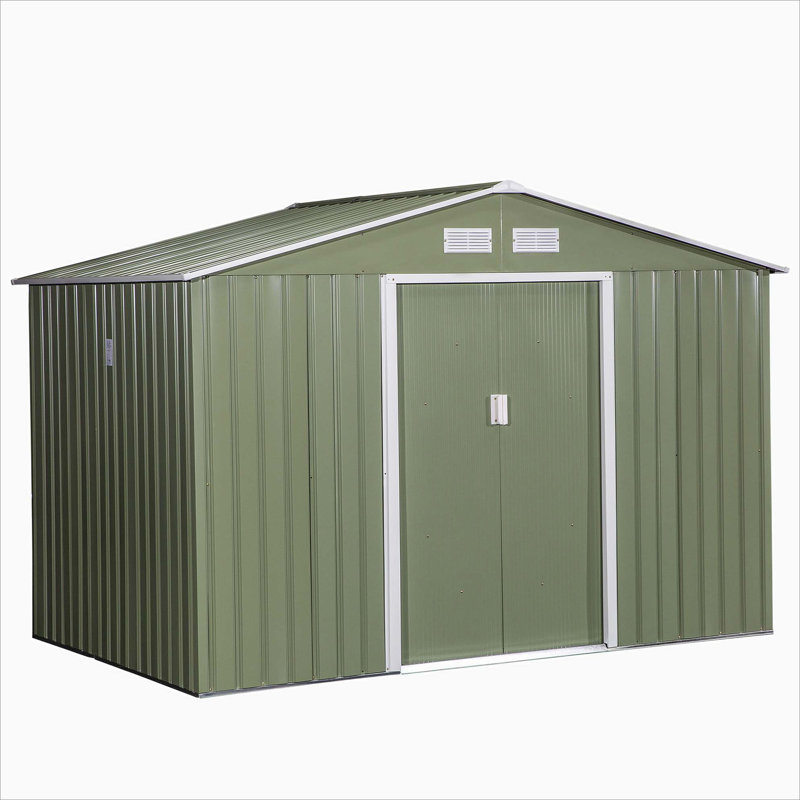 Outdoor Storage Shed, Garden Tool House With Foundation, 4 Vents, And 2 Easy Sliding Doors, Green