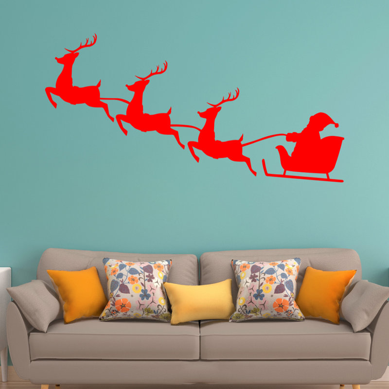 Décalcomanie murale noël renne père noël, H 16 po x l 30 po, Rouge