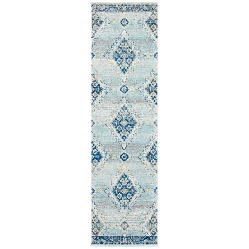 Christa Oriental Gray/Navy Area Rug, Runner 2'3" x 12'