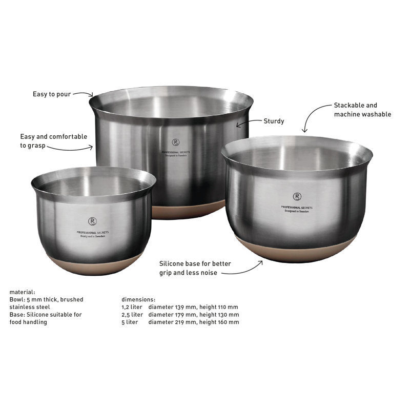 3 Piece Stainless Steel Mixing Bowl Set