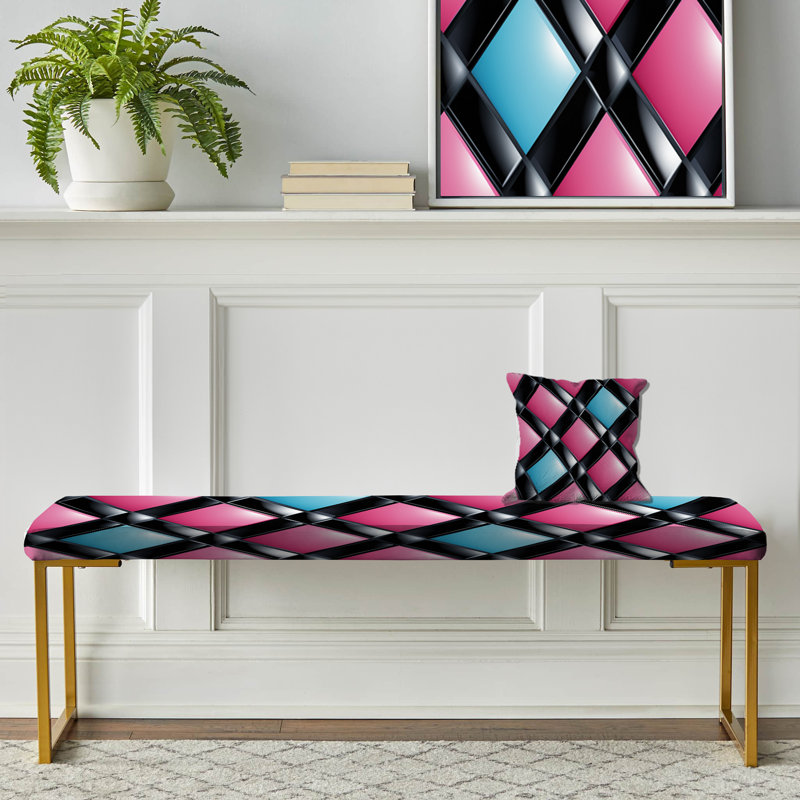 Pink And Blue Retro Checkerboard - Geometric Upholstered Gold Bench