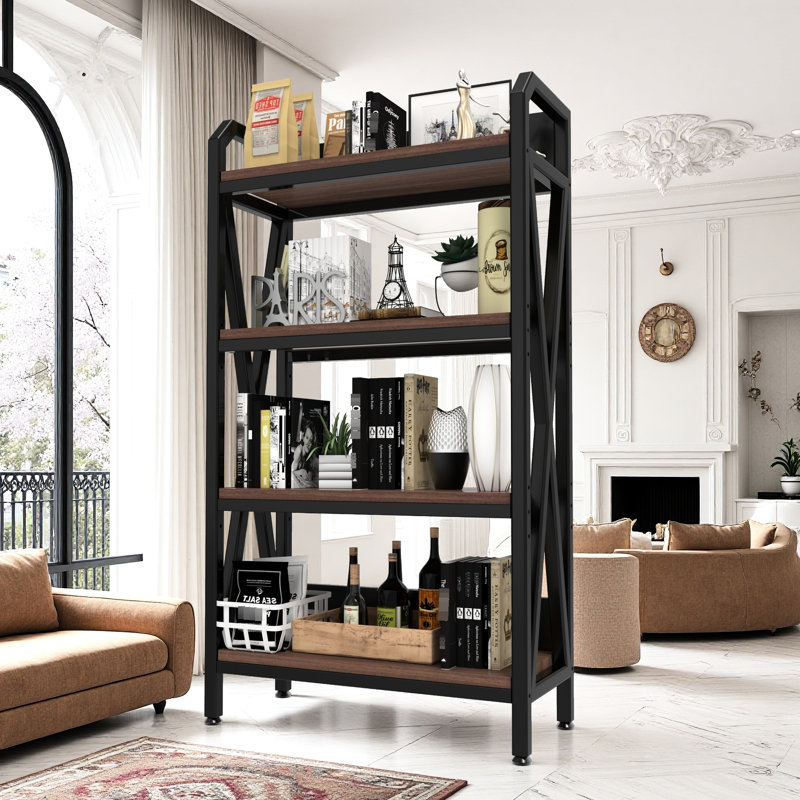 Étagère de boulanger de 56,21 po à 4 niveaux pour le rangement de la chambre à coucher, de la cuisine et de la salle de bain, avec rebords renforcés, assemblage en douceur, quatre étagères en bois pour garage