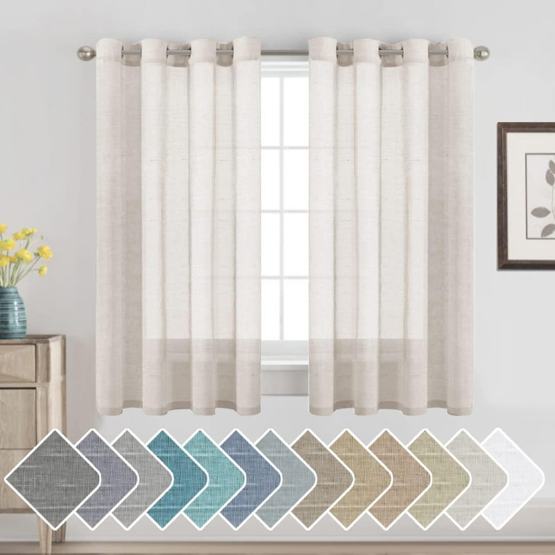 Paire de rideaux semi-transparents avec œillets Hywell, L 52 po x L 63 po, Gris clair