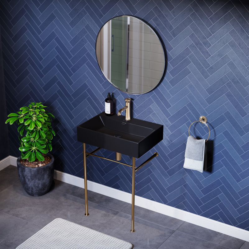 Lavabo console en céramique Claire, Noir et or, H 35,38 po x l 16,5 po x L 24 po
