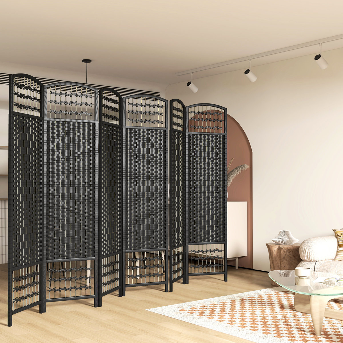 DuskDreams 6 Panel Folding Privacy Screen , 5.6' Room Divider, Black ...