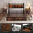 Bed Frame With 2-Tier Storage Headboard, Metal Platform Bed Frame With 4 Storage Drawers, Built In Charging Station And LED, Metal Support/No Box Spring Needed, Vintage Brown-41797378-41797404