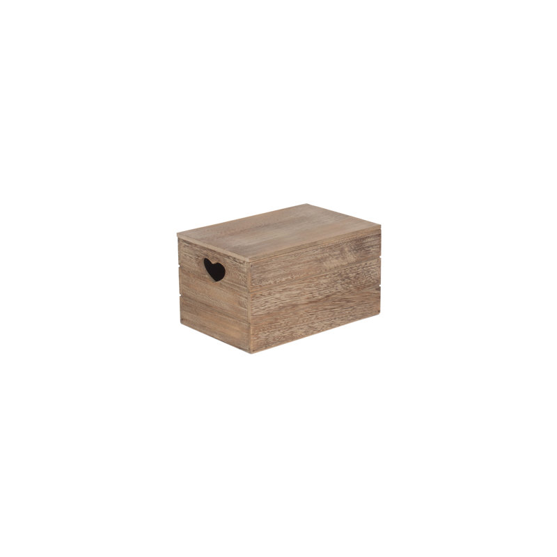 Wooden Lidded Storage Box with Heart Cut Outs, 20cm W x 30cm D, Natural