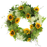 26" Assorted Hydrangeas And Sunflowers Arranged On A Wreath