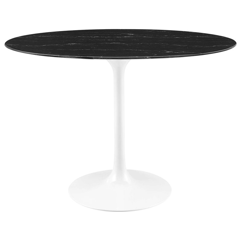  Table de salle à manger en marbre artificiel Lippa, Blanc, 28,5 po H x 42 po L x 28 po P, Noir