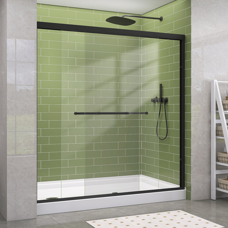 68" - 72'' W X 72'' H Double Sliding Shower Door Semi-frameless Bypass Door Modern Aluminum Door with Clear Tempered Glass