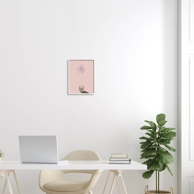 Art de la giclée de palmier rose en pot par Lil 'Rue, H 14 po x l 11 po x P 1,5 po, Giclée encadrée blanc bord de mer
