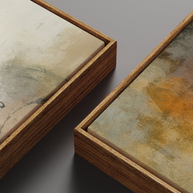 Neutral Earth Tone Abstract Composition Wall Art for Office – Set of 2 Framed Wall Art Print on Canvas 60"x20"x2, 60"x30"x2