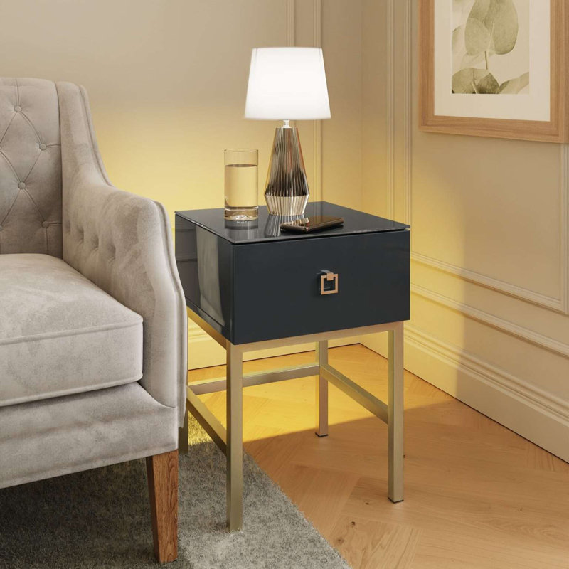 LYRA ALABASTER Side Table, Blue, Black