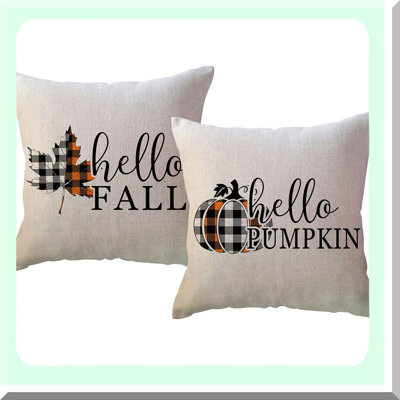 Autumn Harvest Plaid Pillow Covers - Set of 2 Farmhouse Decor Cushion Cover for Sofa/Couch/Porch - Pumpkin Maple Leaves Design