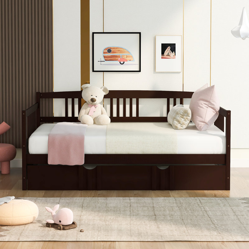 Safak Solid Wood Daybed with Trundle , Full, Espresso