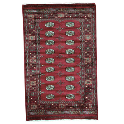 Tapis rouge et bleu sarcelle noué à la main de haute qualité