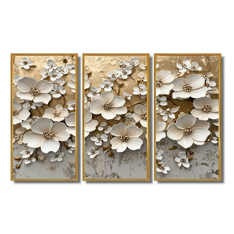 Crème fleur d'hortensias II - art mural hortensia - ensemble de 3, H 28 po x l 36 po, Impression encadrée sans passe-partout