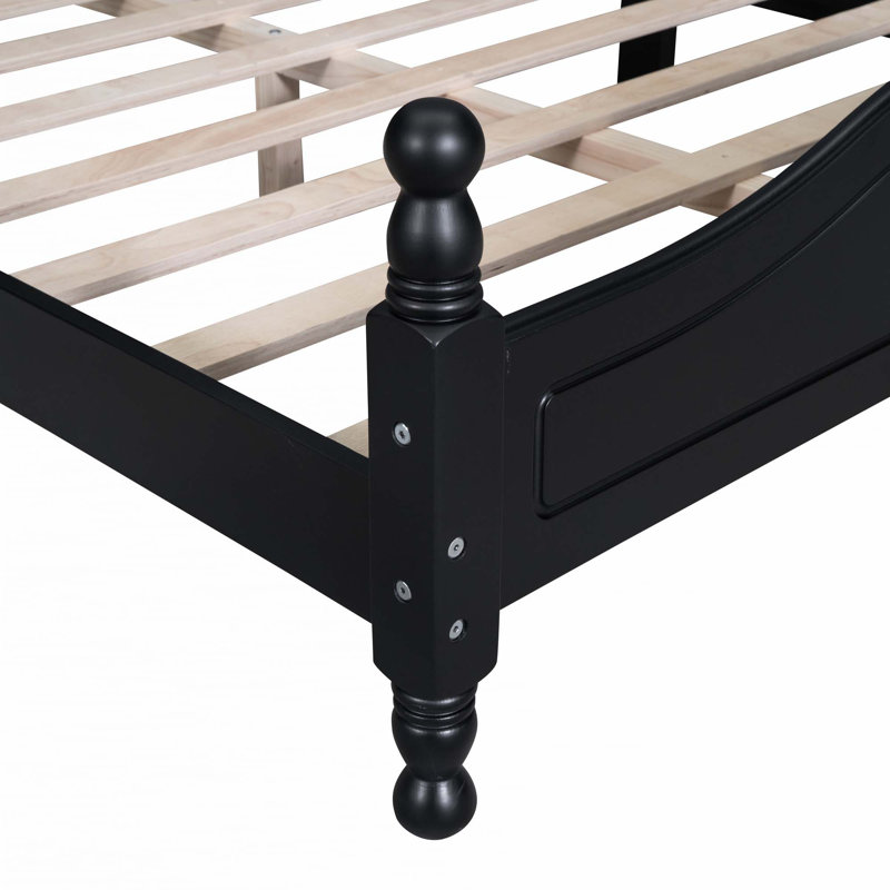 Cadre de lit plateforme en bois, lit plateforme de style rétro, Noir